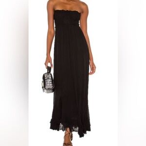 Free people long strapless black flowy dress
